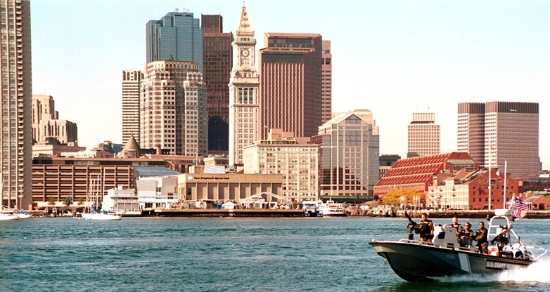 BOSTON, Mass. (Oct. 16)--Members of Port Security Unit 307 patrol Boston Harbor. Members of PSU 307, a reserve unit based in St. Petersburg, Fla., were deployed to Boston following terrorist attacks in New York City and Washington, D.C.